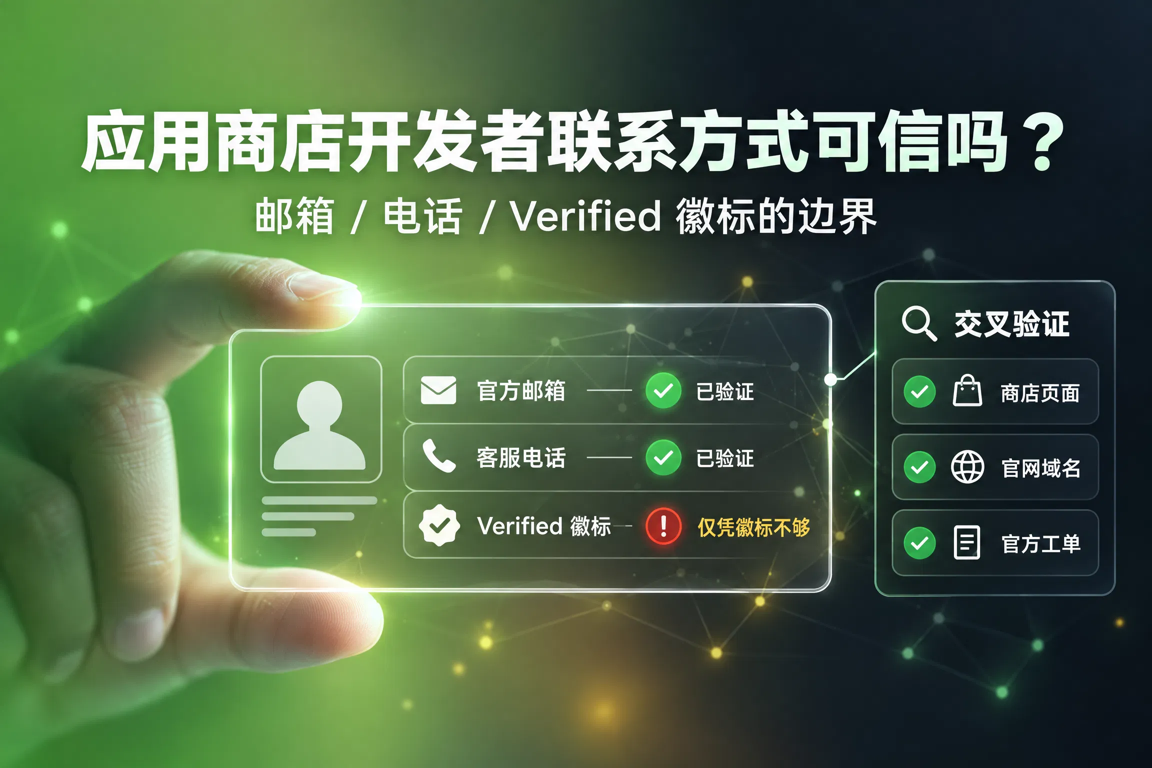 应用商店开发者联系方式可信吗？邮箱/电话/Verified 徽标的边界与交叉验证方法